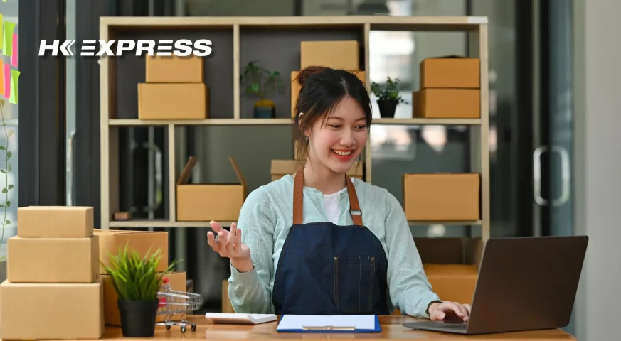 HK express logistics workers working to solve and or provide customer support (solving, providing awareness on their services)