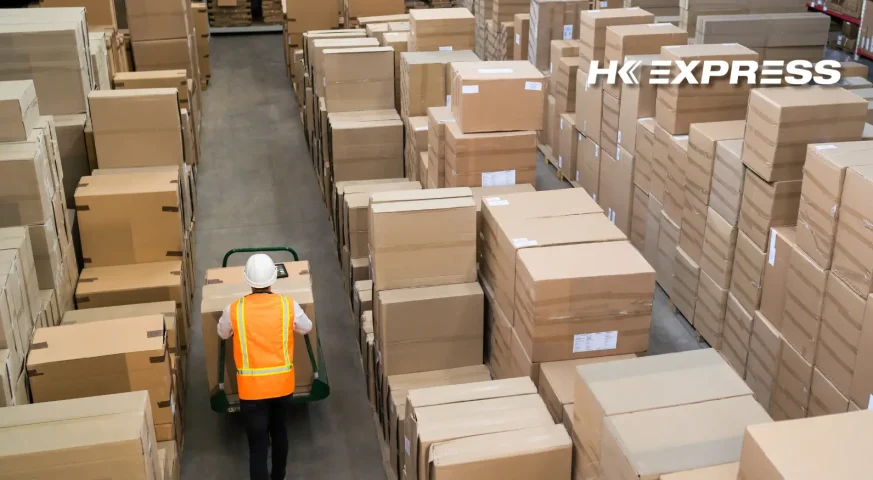 Hk express logistics workers working in Warehouse, To meet same day delivery
