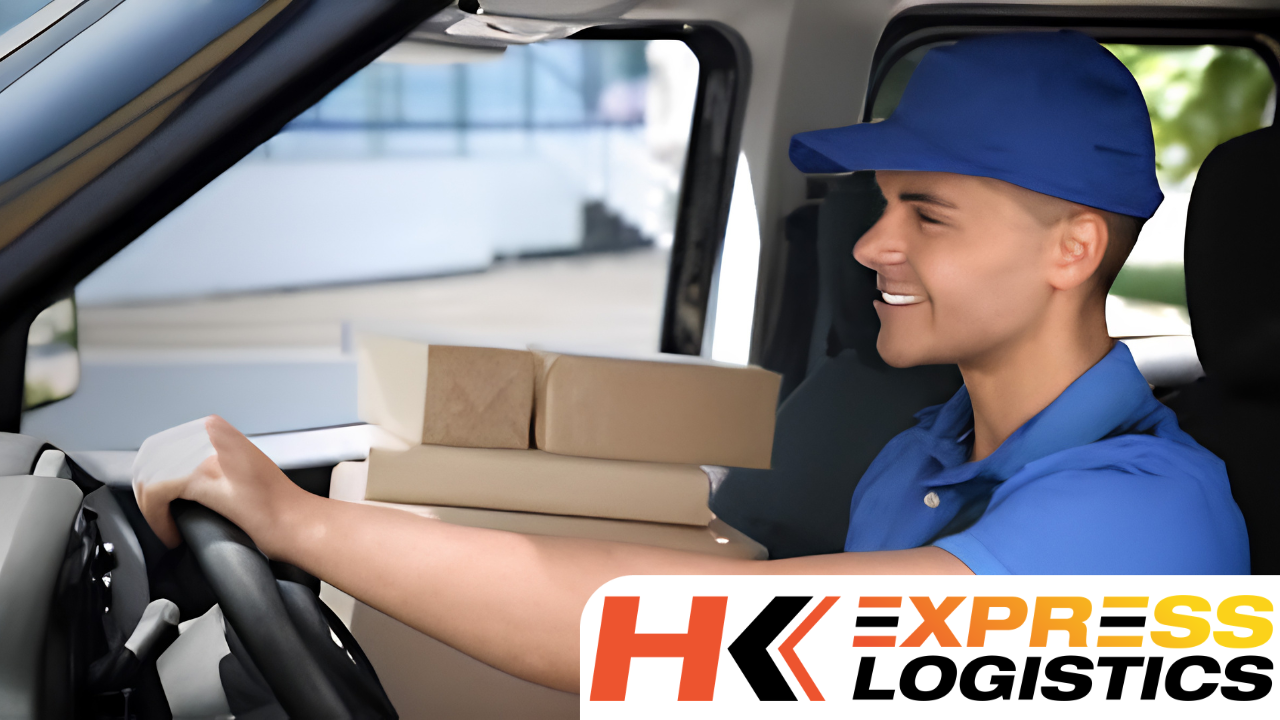 Courier driver transporting packages by HK Express Logistics ensuring fast, reliable and secure delivery services.